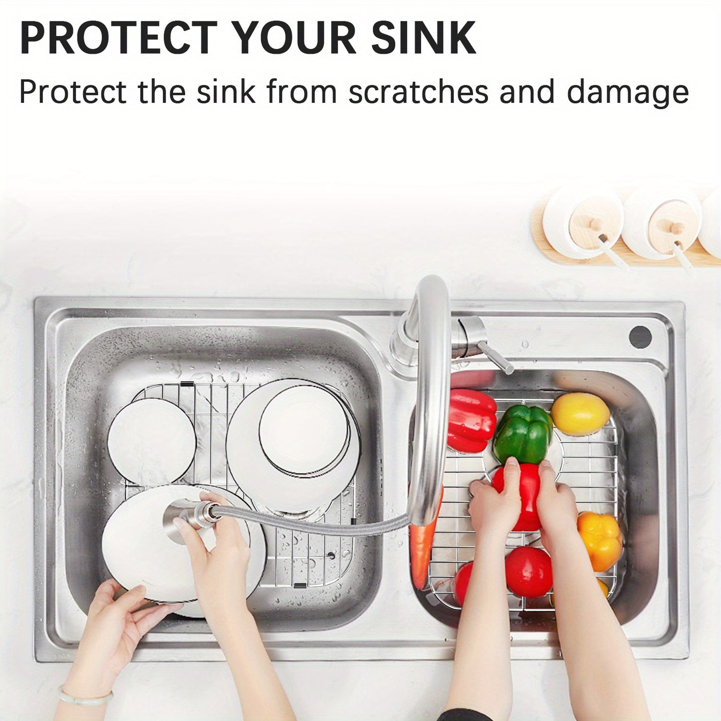 13" x 11.6" Stainless Steel Sink Protector Grid, Rectangular Contemporary Sink Rack with Rear Drain, Non-Electric, Scratch Prevention for Single Bowl Kitchen Sinks