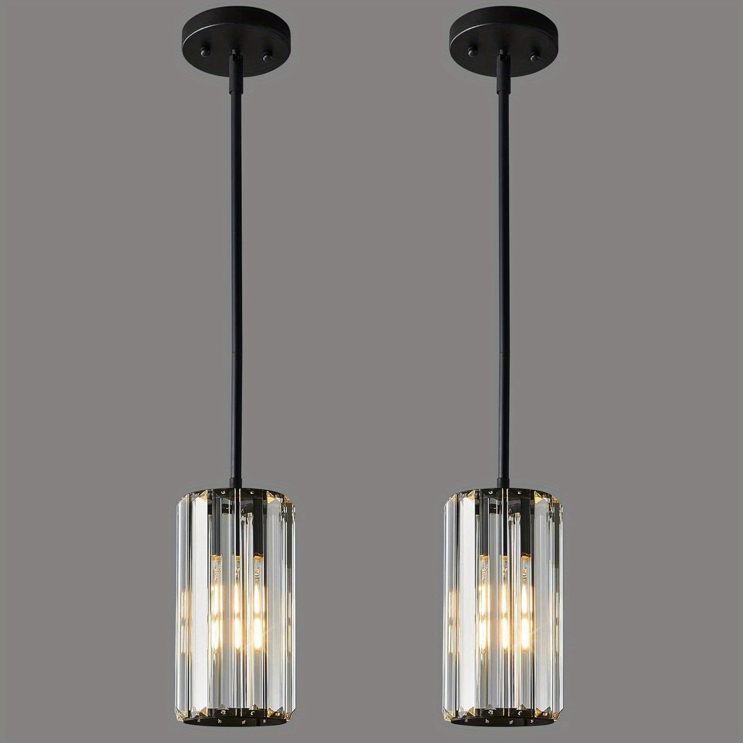 1pc WTRNP Modern Dimmable Crystal Chandelier Pendant Light, Polished Metal Semi Flush Mount with Push Button Control, E26 Bulb Base, 110V Hard-Wired for Kitchen Island, Dining Room, Corridor, Bedroom - Installation Hardware I