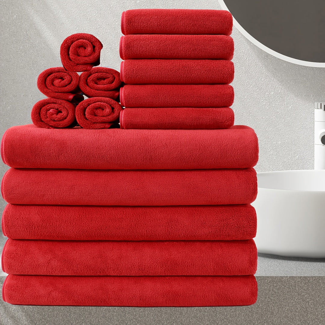15pcs Coral Fleece Square Towel Set, Includes 5 Bath Towels, 5 Hand Towels, 5 Washcloths, More Soft and Absorbent Than Pure, Non-Shedding, Perfect for Christmas, Easter