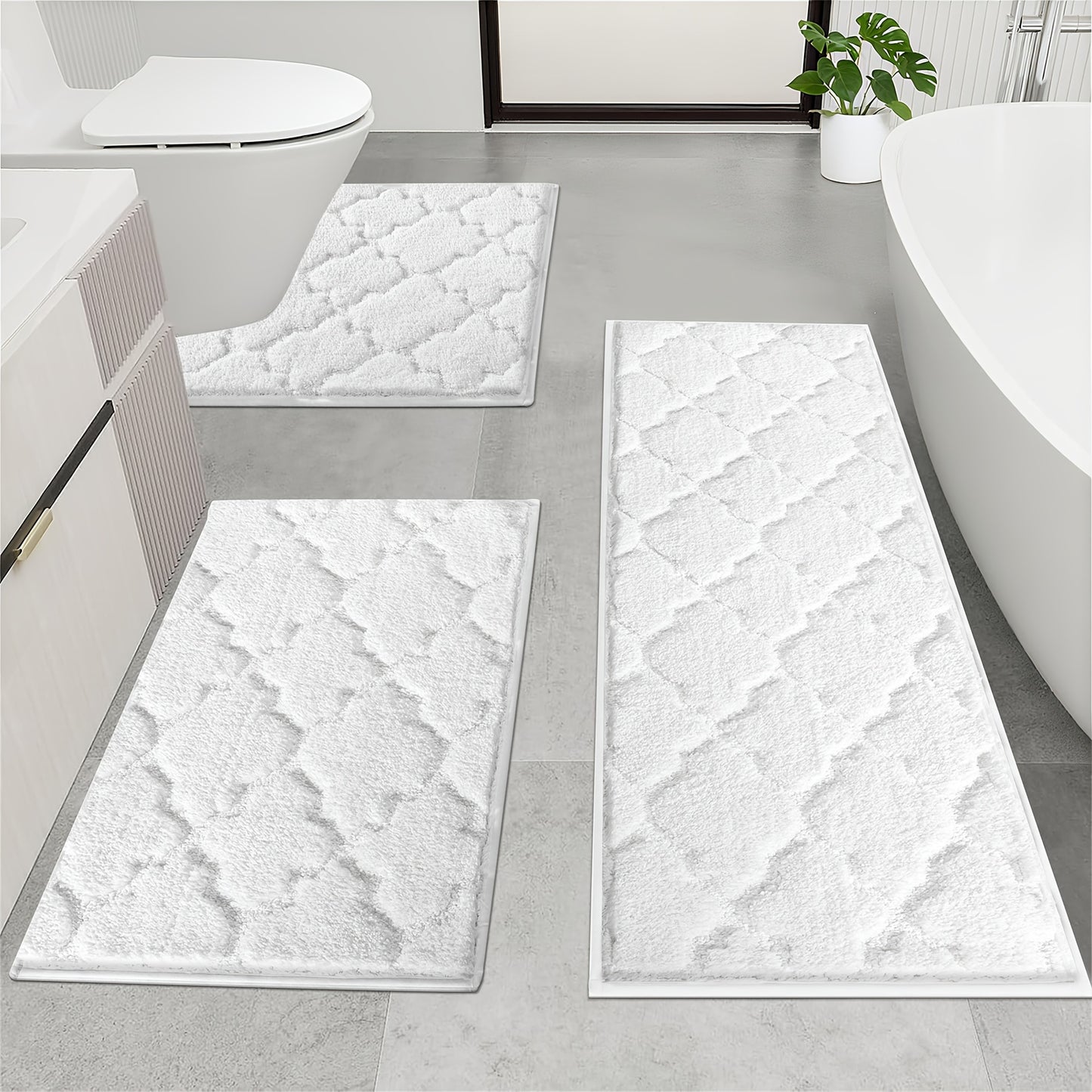 Microfiber Bath Mat Non Slip Shaggy Bathroom Rug Set 3pcs Bathroom Mat Set Super Absorbent Bath Mats for Bathroom Washable Quick-Dry Bathroom Rugs for Floor, Tub And Shower, Home Decor