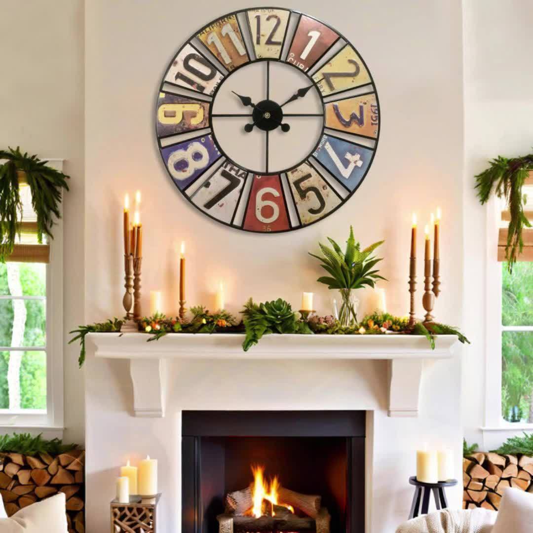 30" Retro 3D Metal Large Wall Clock, Silent Movement, For Outdoor And Indoor Use, Fashionable And Creative Timers, Home Decoration