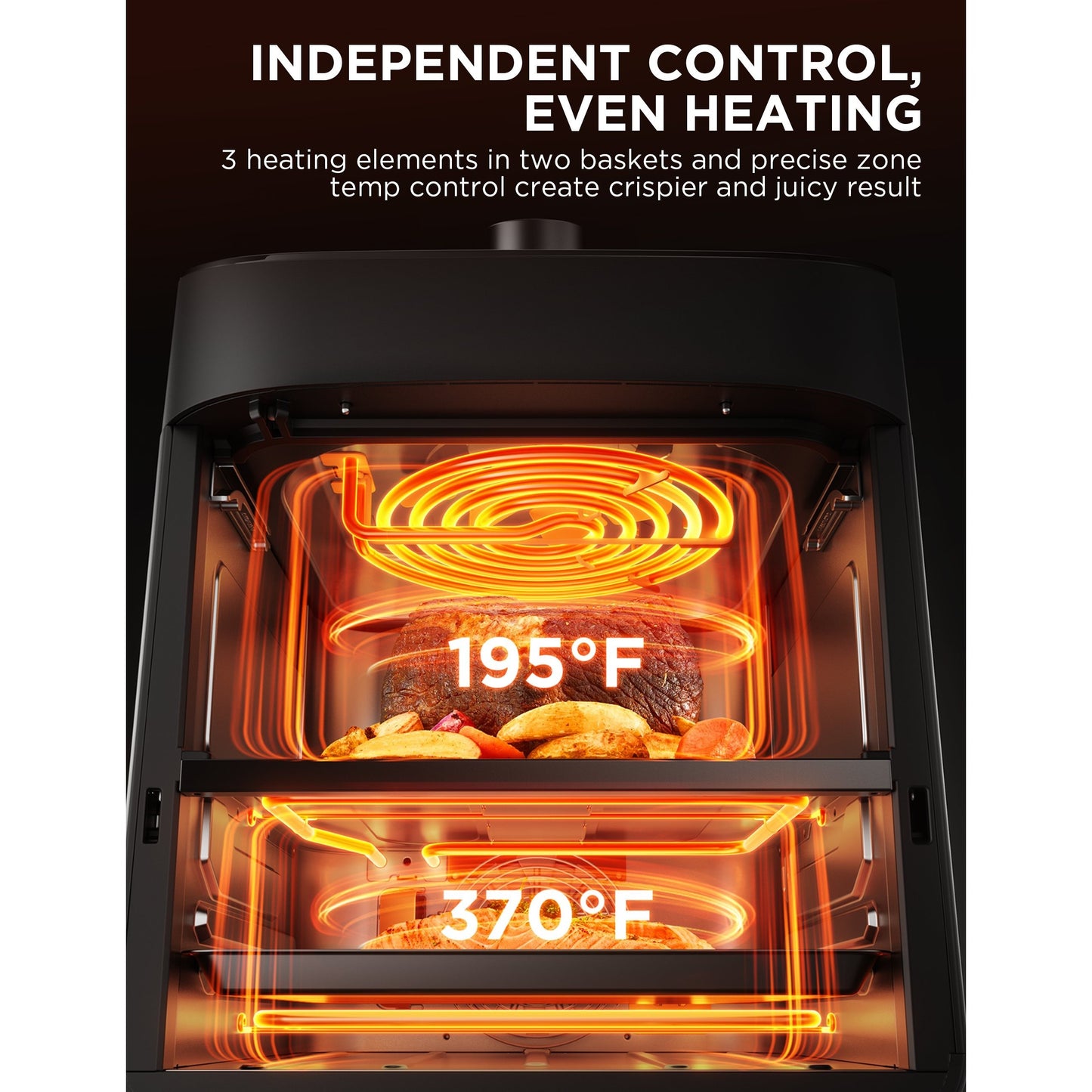 Midea Dual Basket Air Fryer Oven 11 Quart 8 in 1 Functions, Clear Window, Smart Sync Finish, Works with Alexa, Wi-Fi Connectivity, 50+ App Recipes for family meals, Bake, Roast, Grill, Broil, Toast