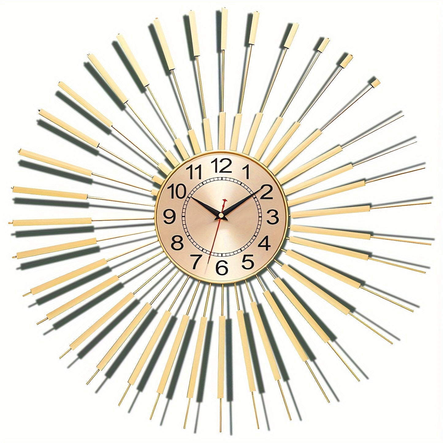 24 Inch Large Starburst Decorative Wall Clock for Living Room Non-Ticking Golden Big Modern Metal Round Wall Clocks for Kitchen, Dining Room, Office, Kitchen Clock, Contemporary Clock, Stylish Timepiece, Silent Movement, Sile