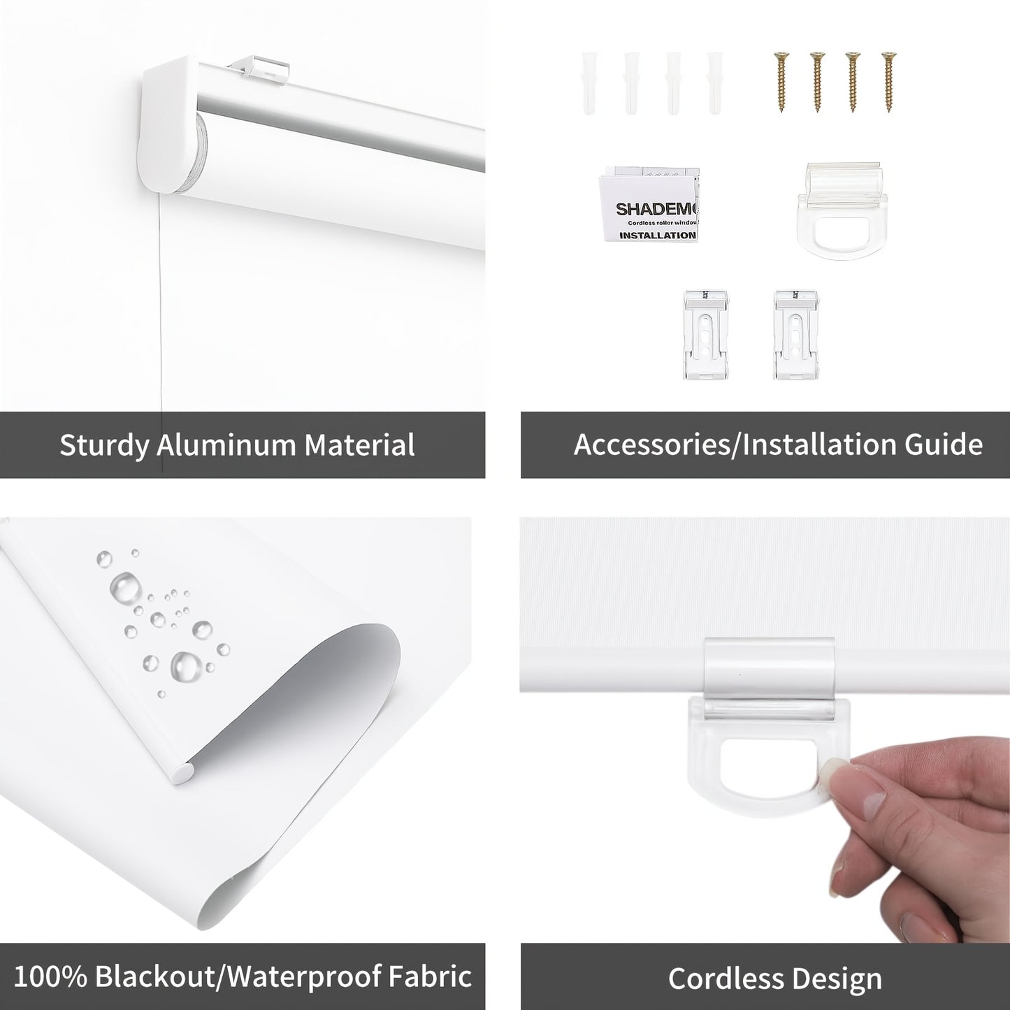 100% Blackout Cordless Roller Shades | Thermal Insulated & Window Blinds, Cordless Safe Design, Easy Install with Draw Rod & Hardware, Classic Style for Home & Office, Light Blocking