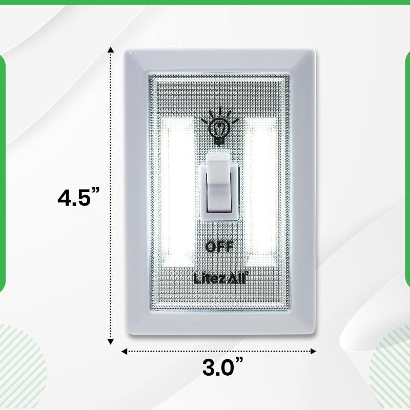 LitezAll COB LED Light Switch Night Light 12-Pack 200 Lumen Wireless Battery Operated Wall Lights Stick-On Switch Lights for Closets Cabinets Hallways Garage Gifts for Men Batteries Included