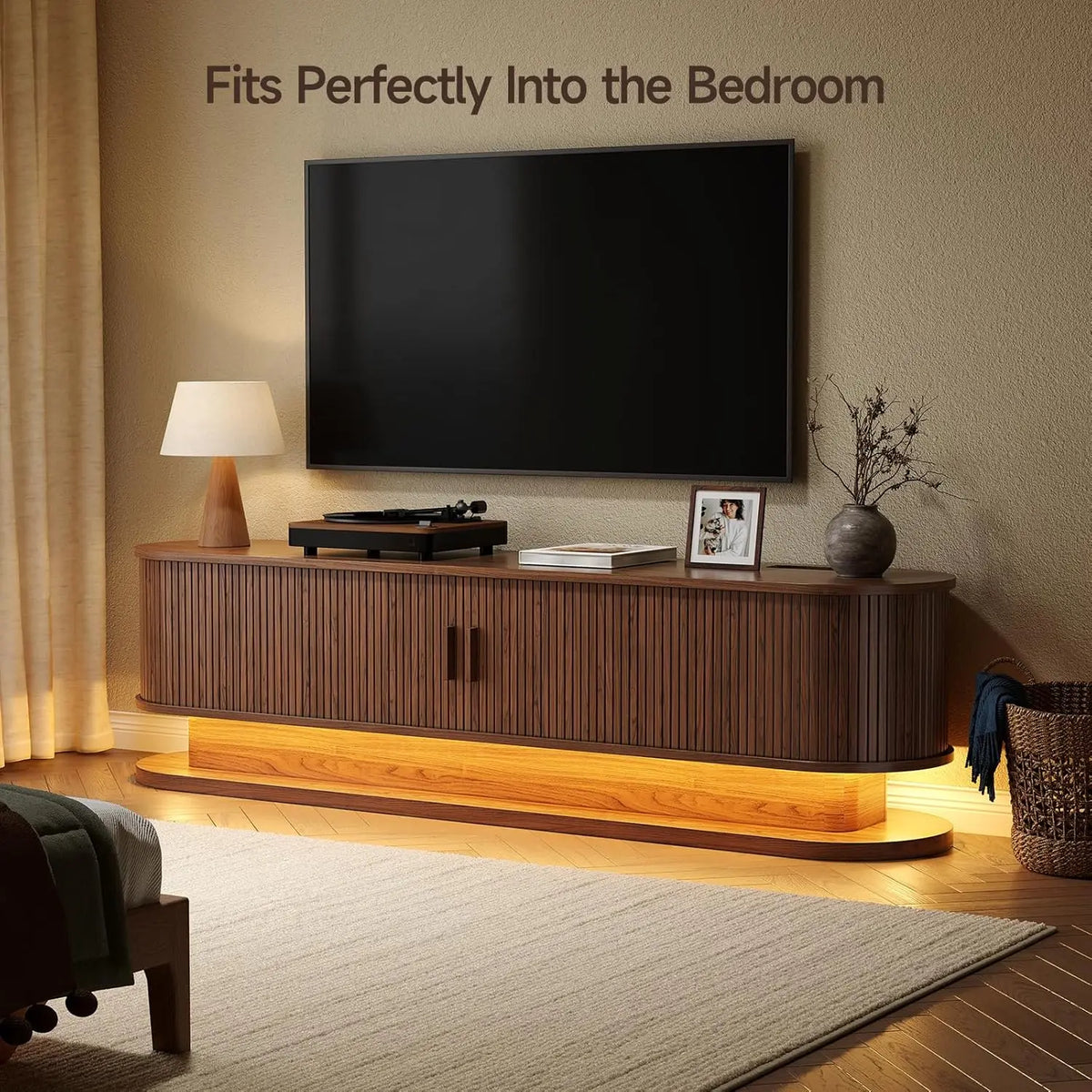 70" Modern TV Stand for TVs up to 80" with LED Light Strip & Power Outlet | Entertainment Center/Shelf, Durable Chipboard, Free Shipping