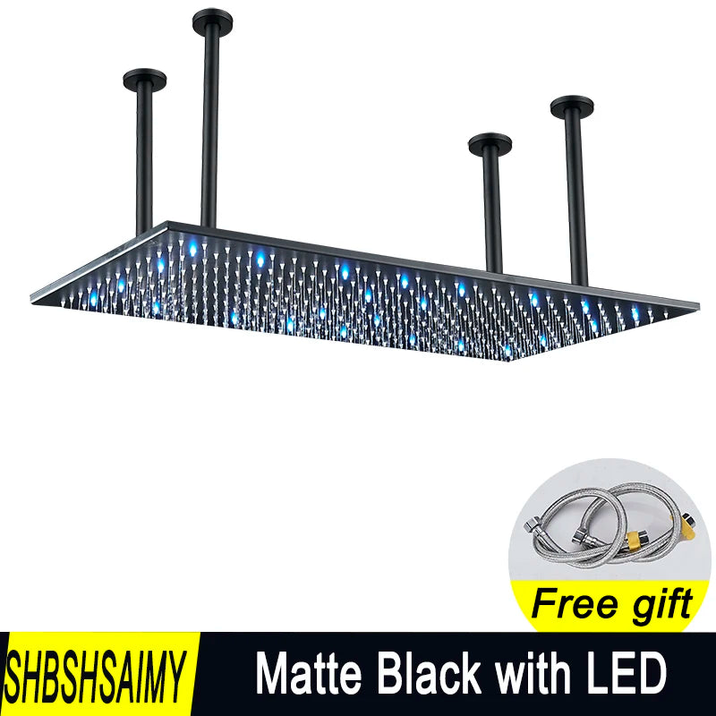 SHBSHAIMY Chrome Shower Head LED Light 40*80cm Large Rainfall Chrome Rainfall Faucet Bathroom Tap Stainless Steel Square Sprayer