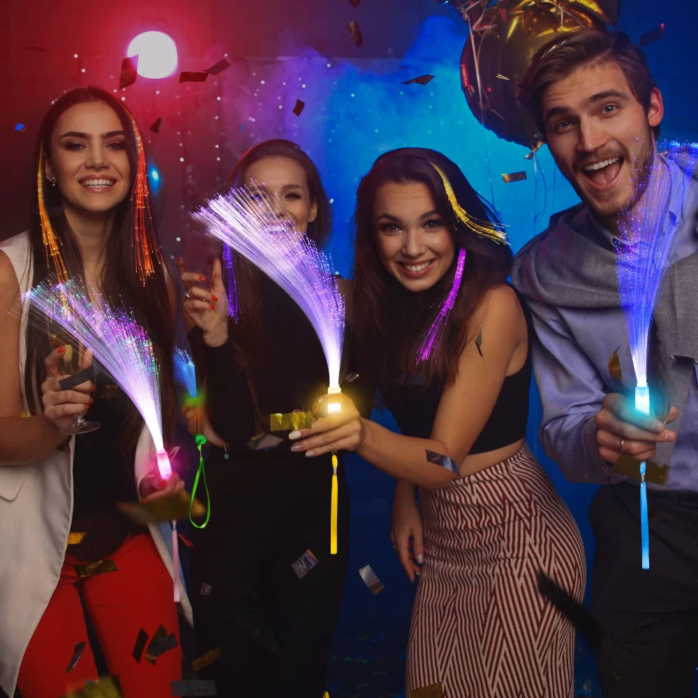 60pcs Colorful LED Glow Fiber Optic Fluorescent Sticks, Party Wands, Batons, DJ Flashing Glow Sticks, Bulk Foam Glow Sticks