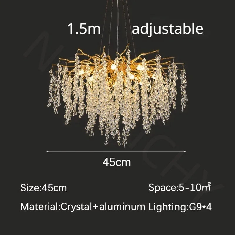 Branch-shaped Crystal Chandelier Living Room Art Home Decoration Indoor Loft Bedroom Ceiling Modern Luxury LED Chandelier Lustre