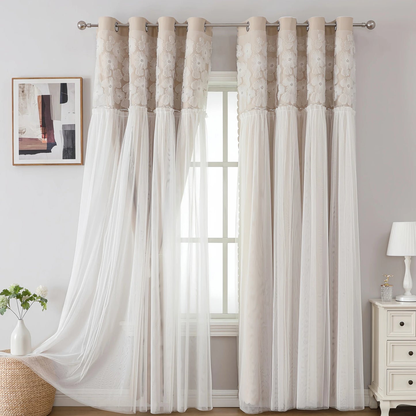 Korean-style Lace Curtain Finished Product Full Blackout Curtain Cloth Living Room Bedroom Solid Color Floating Window Curtain