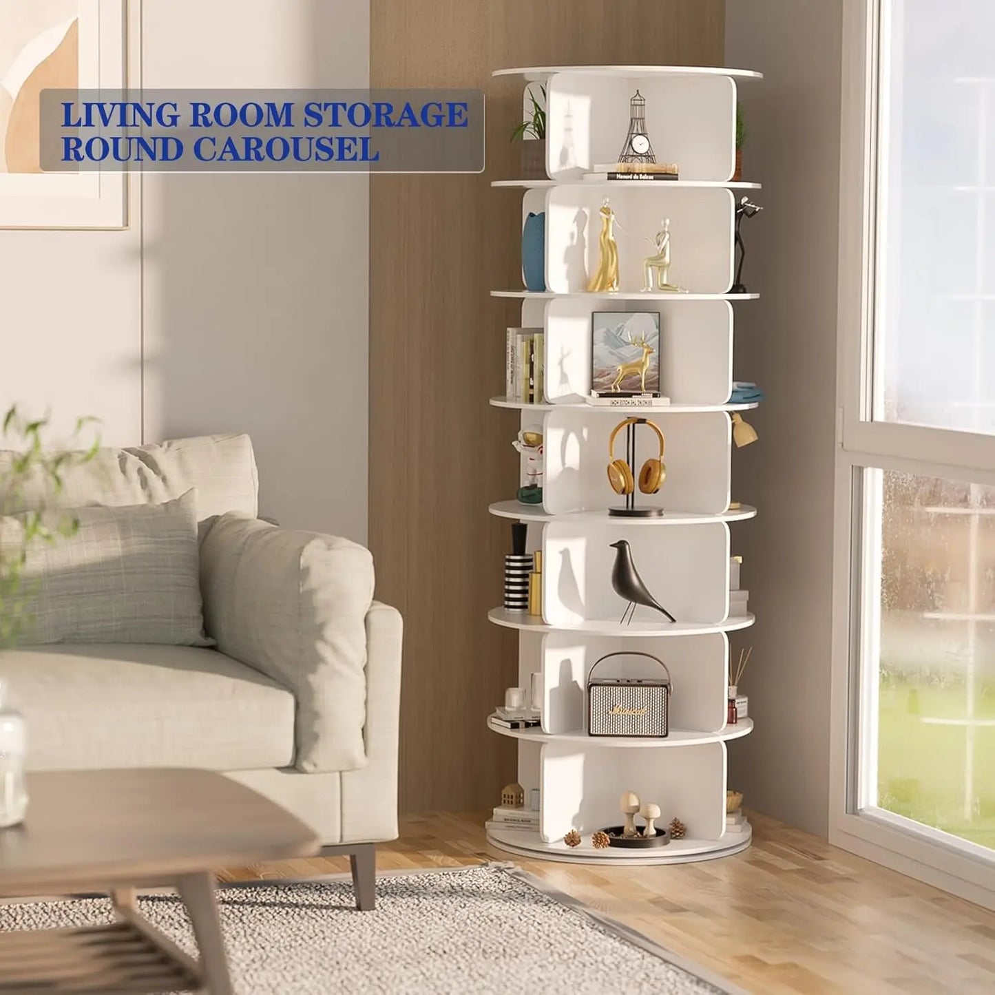 7 Tier Rotating Shoe Rack Tower, Free Standing 360° Shoe organizer Lazy Susan, Bag Display Rack Storage Round, Customized