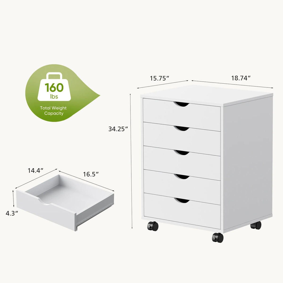 JHK Wood Cabinet For Living Room With 5 Drawers Waterproof Surface Storage Organizer Easy To Move Display Of Furniture