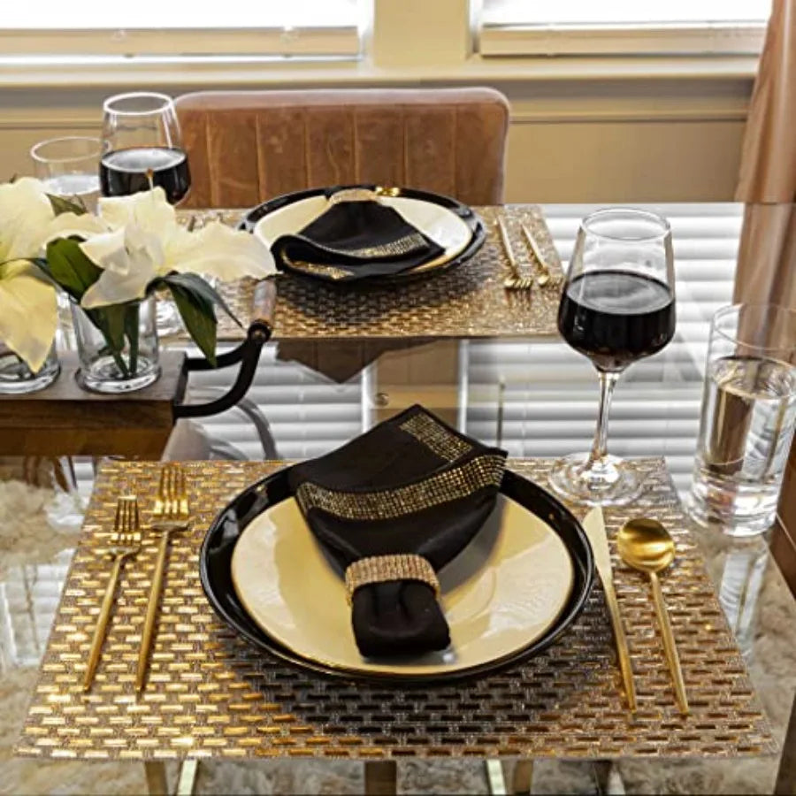 Park Avenue Placemat Rectangular Glass Stone Pattern with Sparkling Rhinestones for Formal Dining Table Settings Events Wedding