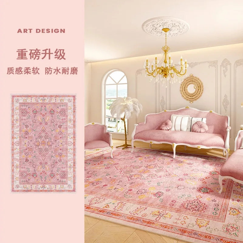 Pink Living Room Carpet Light Luxury High-end Persian Bedroom Bedside Rug Large Area Retro Velvet Cloakroom Floor Mat Ковер 양탄자