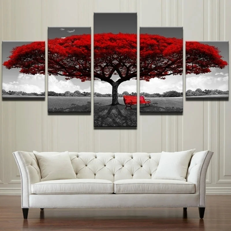 World Map Canvas Painting Flowers Landscape 5 Panel Poster Living Room Bedroom Decoration Art Prints Home Decor Wall Pictures