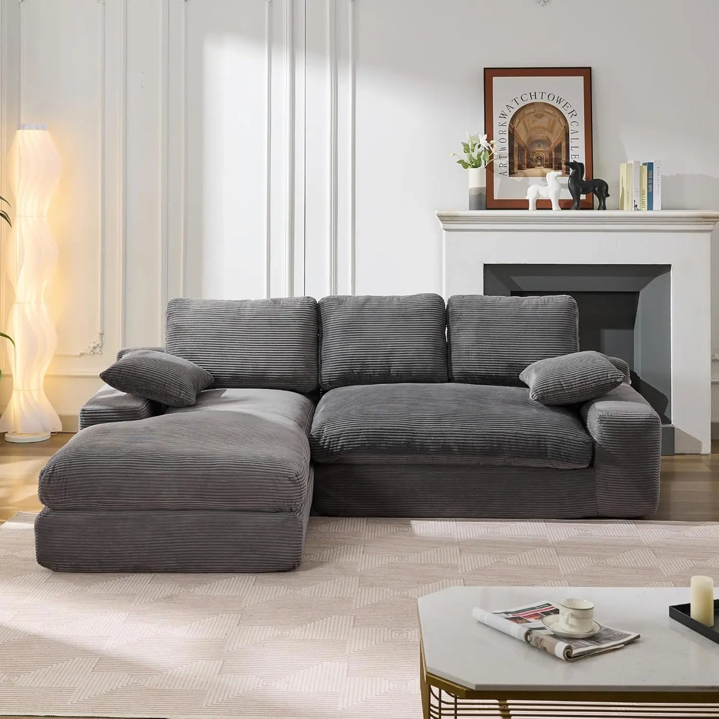 99'' Extra Deep Cloud Futon Couch Modular Sectional Sofa with Sleeper Chaise L-Shaped Big Comfy Customized Sofa