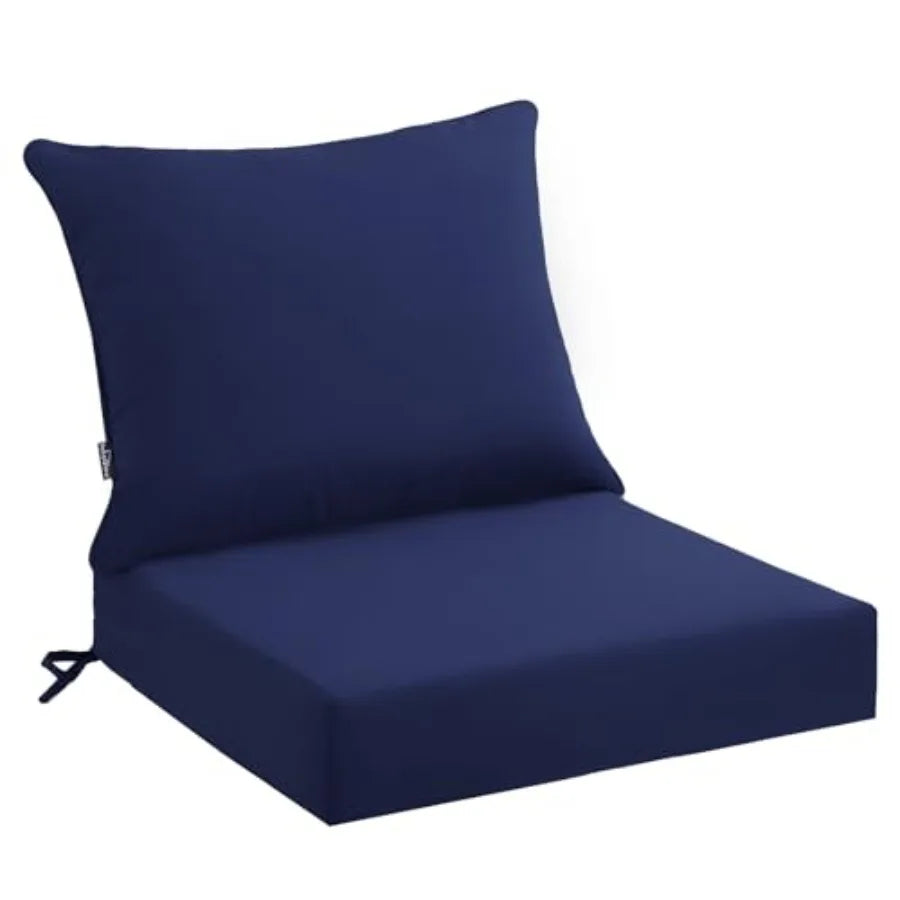 Outdoor Seat Cushion Set 4, Waterproof and Fade Resistant Patio Furniture Cushions with Removable Cover and Ties, Thick Deep Seat
