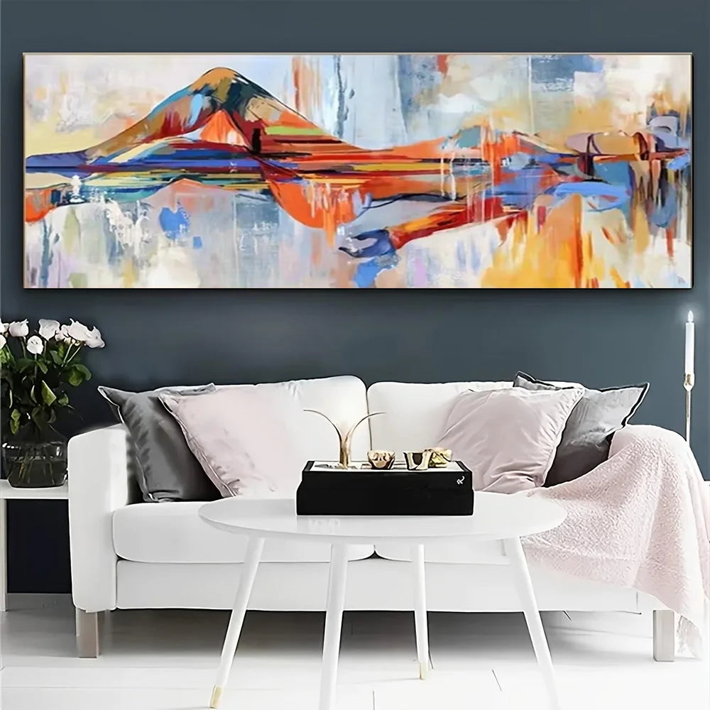 1pc Abstract Mountain Landscape Canvas Print, Frameless Modern Wall Art, Colorful Texture Painting