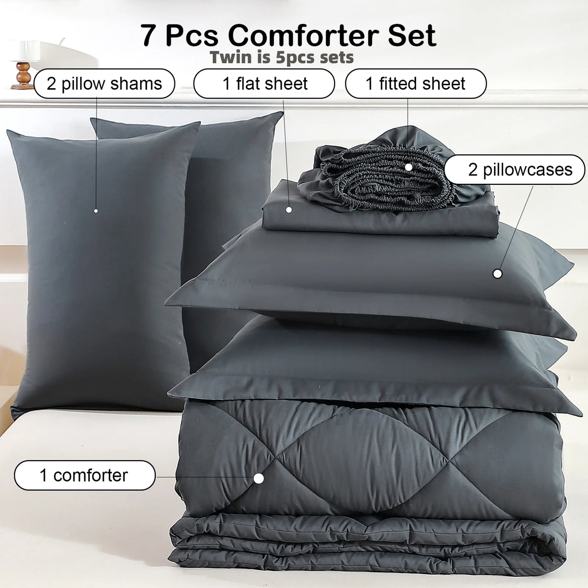 5pcs/7pcs Twin Full Queen King Bedding Sets, Home Decor Comforter, Flat Sheet, Fitted Sheet Pillowcases Sleeping Sets