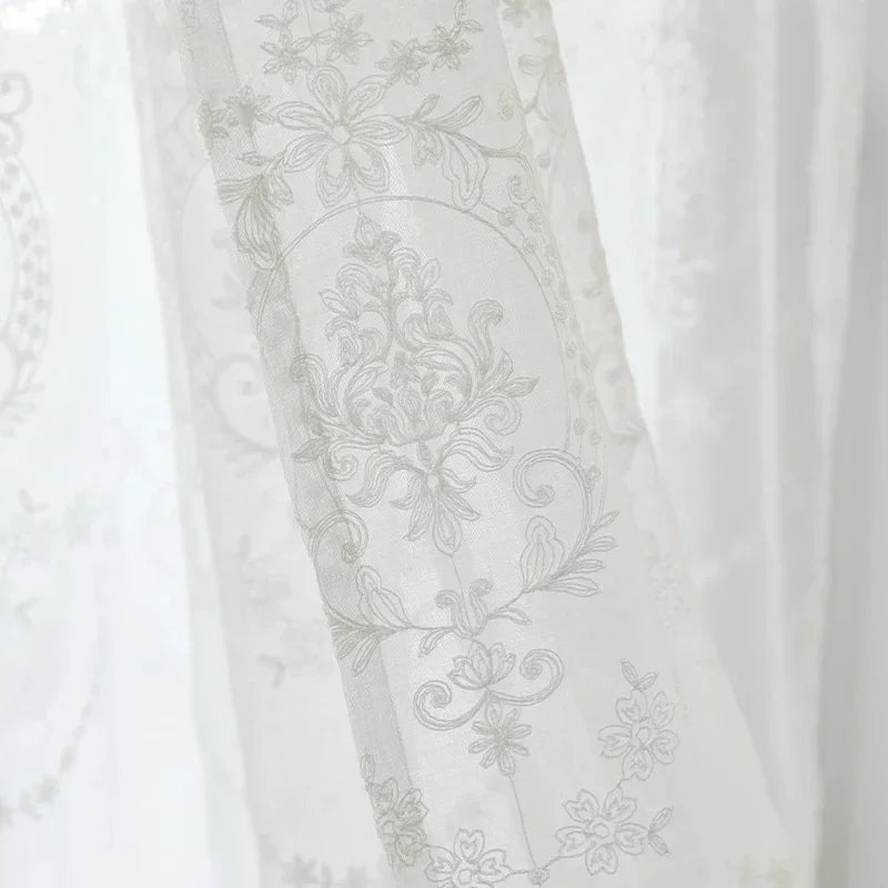 White Embroidered Tulle Curtains for Living Room Luxury European Sheer Curtain for Hall Rideaux Voilage Treatment Home Customize