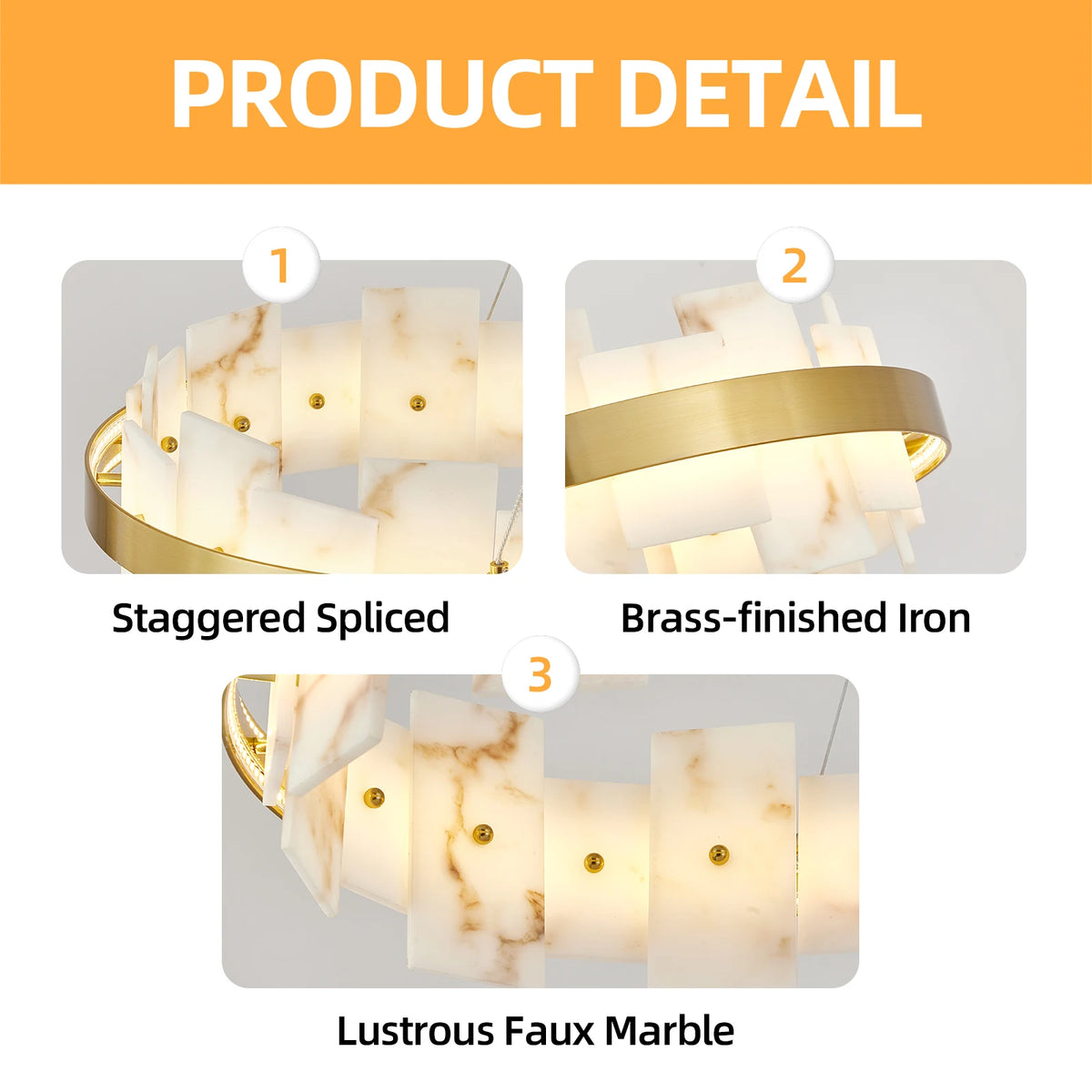 ARLGSITE 37.4" Modern Alabaster Chandelier, Adjustable Oval Stone Pendant Light for Dining Room, Bedroom & Kitchen Island