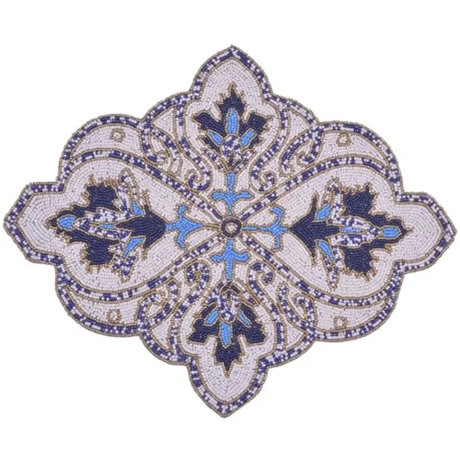 Round Placemats Set of 2-15 x 19 Inches Charger Plates Beaded Place Mats for Mothers Day Decorations Wedding Kitchen Home Decor