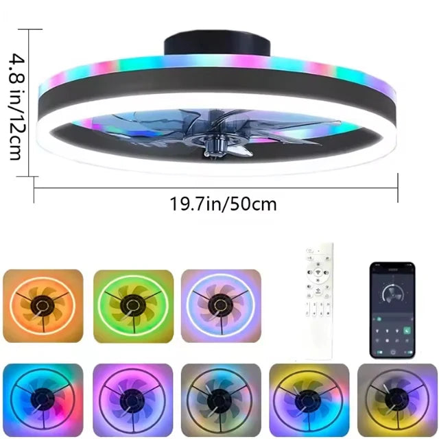 Smart RGB Ceiling Lamp Fan Home Decoration Atmosphere Ceiling Lamp Dimmable 6-speed Electric Fan for Hotel Bedroom Fixture