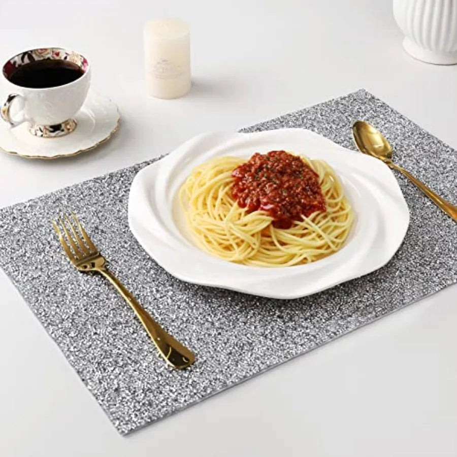 Placemats Set of 4 for Dining Table Heat Resistant Waterproof Rhinestones Decoration Table Mat Rectangle Placemats 12 x 18 inch