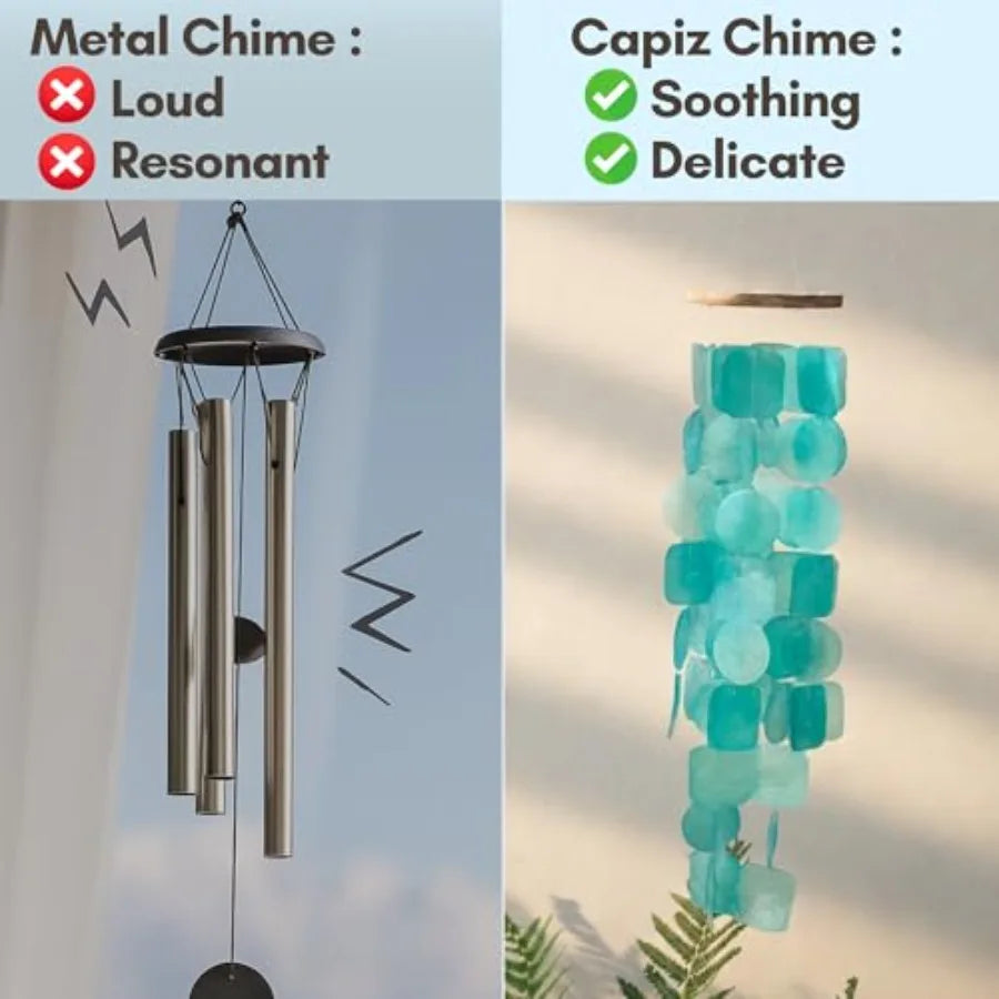 Capiz Shells Wind Chimes Patio Decor Garden Decor. Wind Chimes for Outdoors Unique Birthday Gifts for Women Ideas Turquoise