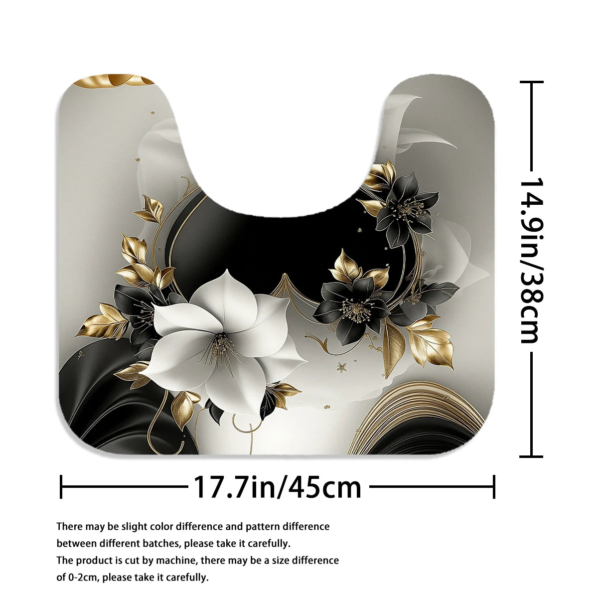 4Pcs Black Gold Heart Flower Shower Curtain Set with Hooks, Luxury Elegant Floral Print Waterproof Mildew Resistant Fabric Bath Mat for Family Bathroom Home Decor