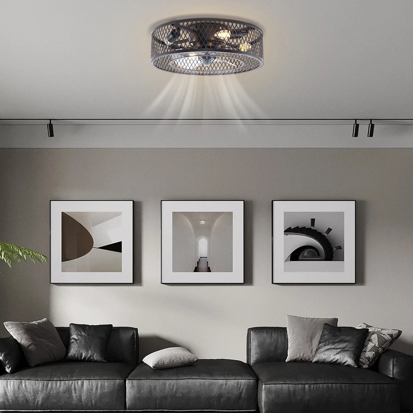 18 Inch Fan Pendant Light Black - Without Light Source E27 * 4 for Living Rooms, Restaurants, Bedrooms Foyers, Farmhouses, Bars