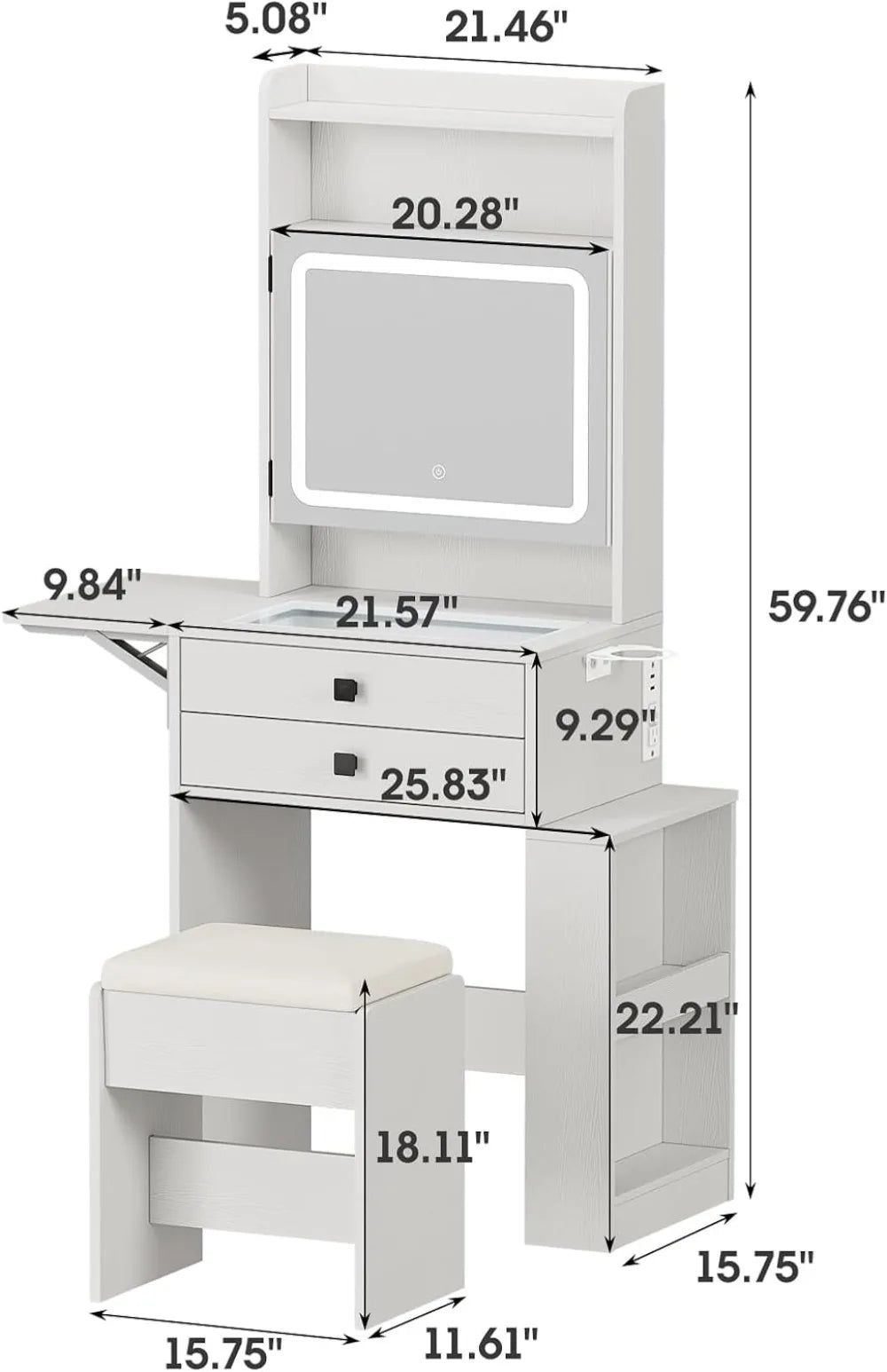 Small Makeup Vanity Desk with Fold-up Panel, White Vanity Set