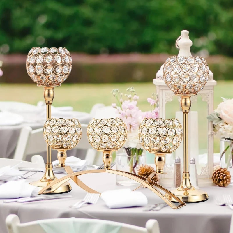 Gold 3-Arms Candle Holders Tealight Candlestick Candelabra Stand for Table Centerpieces Living Room Wedding Decor