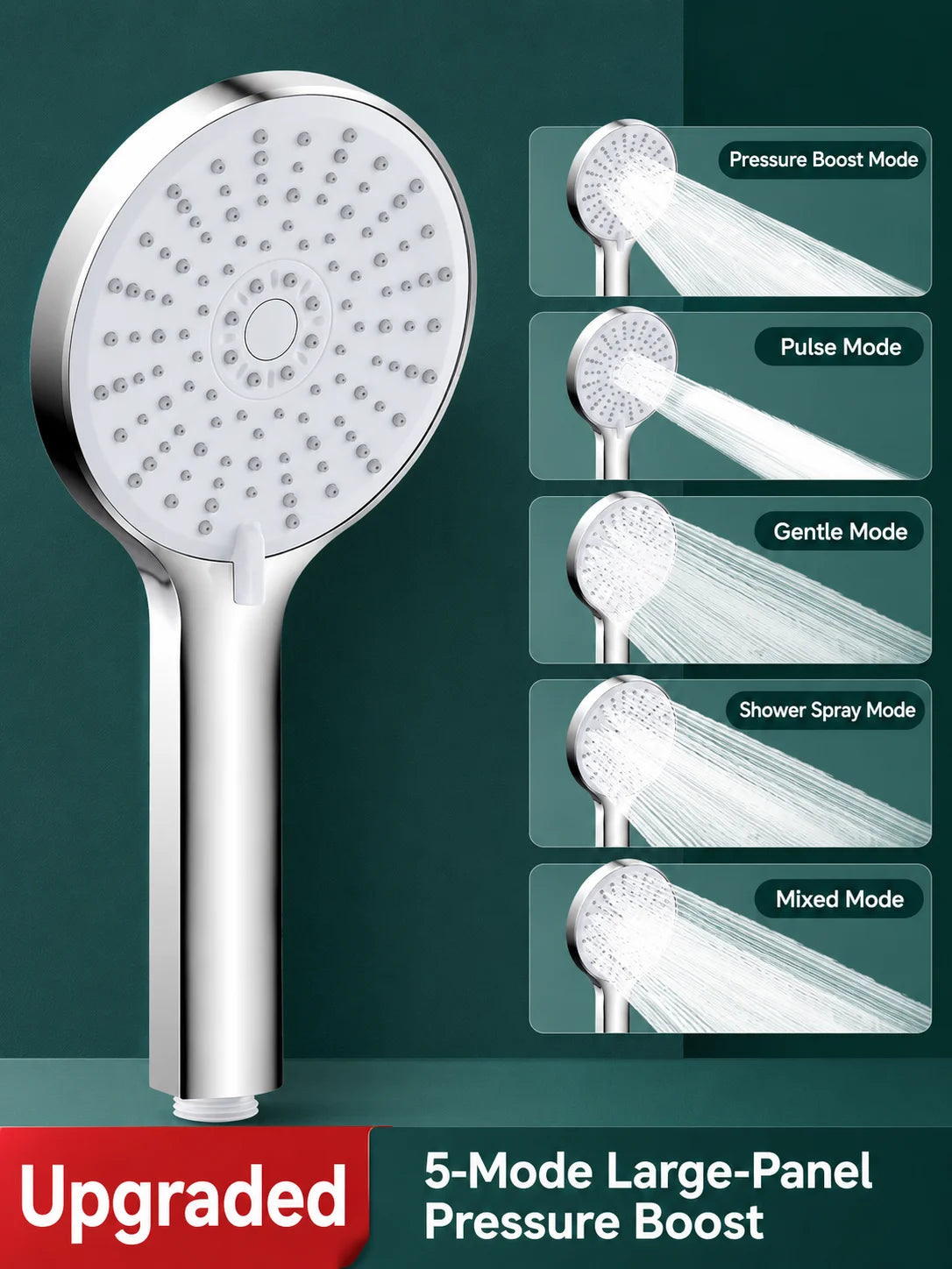 Universal High Pressure Shower Head Handheld Water Saving Booster Showerhead with Silicone Nozzles for Bathroom Accessories