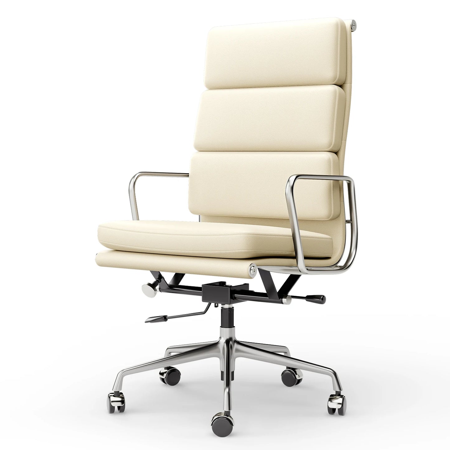 Mid Back White Soft Pad Office Chair Genuine Leather Executive Desk with Lumbar Support Ergonomic Computer Chair