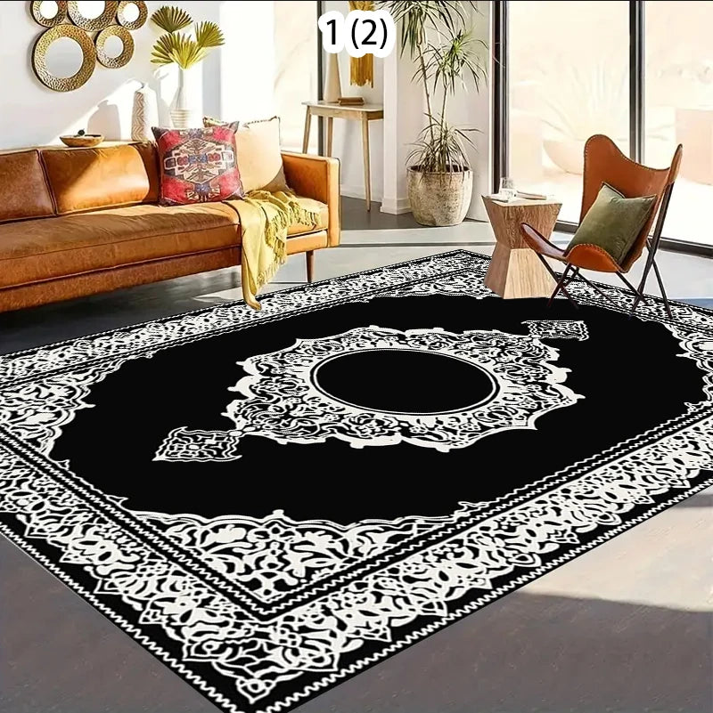 Retro Black Persian CARPET LIVE ROOM Luxury Home Decoration Bedroom Large Area Rugs Easy Cleaning Non-slip Floor Mats Bedside