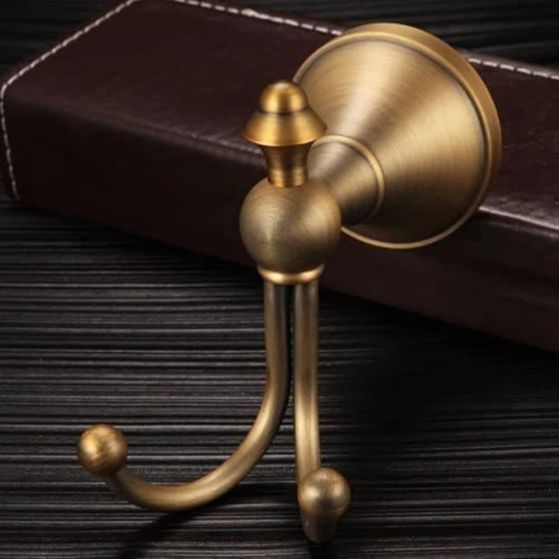 Solid Brass Double Hooks Towel Rack, Antique Bath Robe Hook, Vintage Bathroom Door Clothes Hanger for Bathroom Kitchen