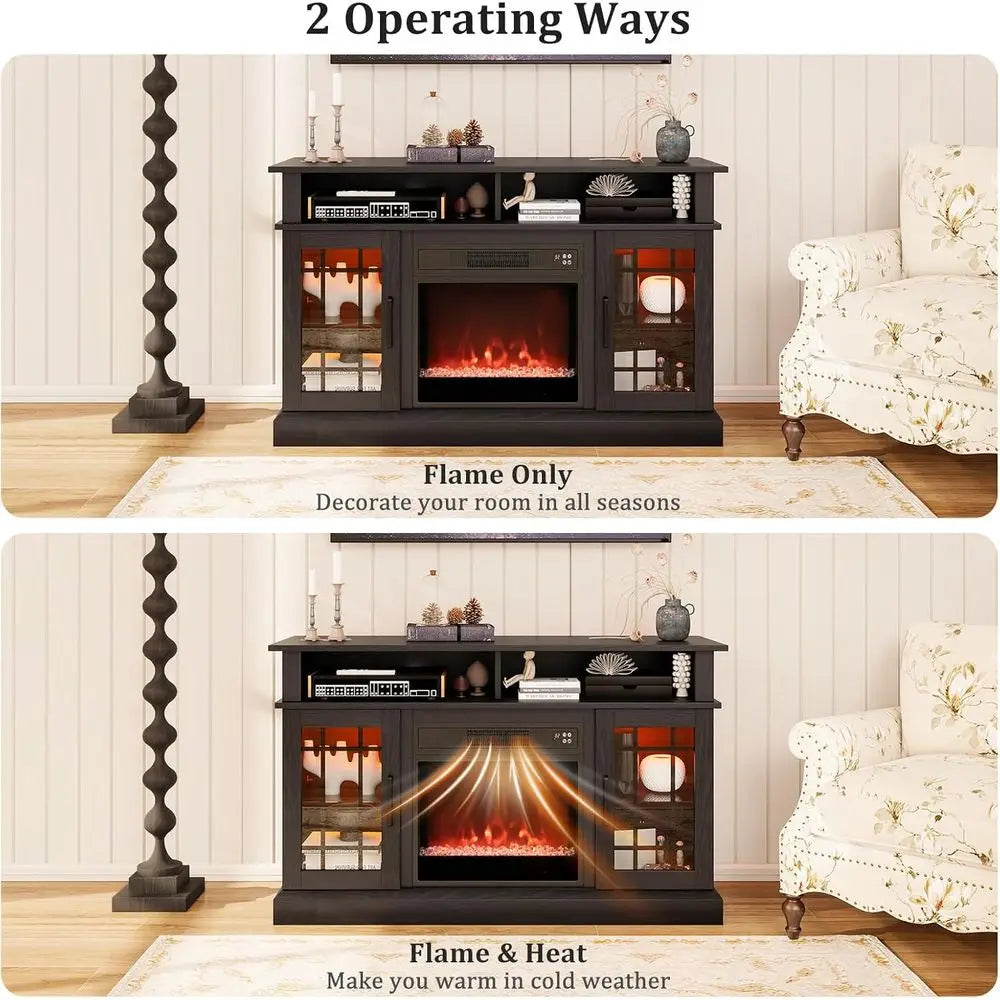 48" TV Stand with 19" Electric Fireplace for TVs Up to 40 inch, Media Entertainment Center with 16-Color LED Lights, TV Console