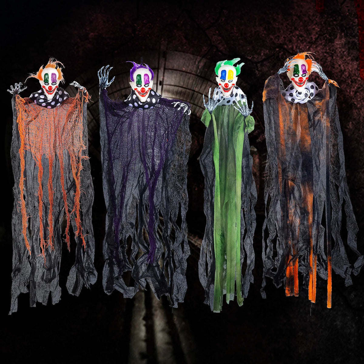 4 Pcs 29 inch Hanging Clown Halloween Decorations Outdoor Props Front Porch Party Supplies Garden Yard Lawn Scary Horror
