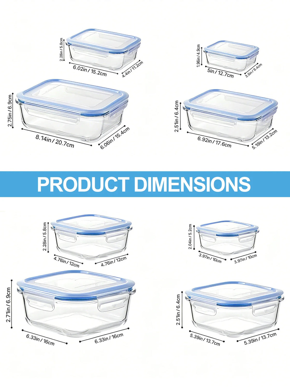 8 Pack Multi-capacity Glass Storage Organizer with Snap Lock Lids, Glass Food Containers Complete with Marker and Label Stickers, Stackable Vessels for Household Dry Food Arrangement, School Lunch Prep and Outdoor Picnic Orga