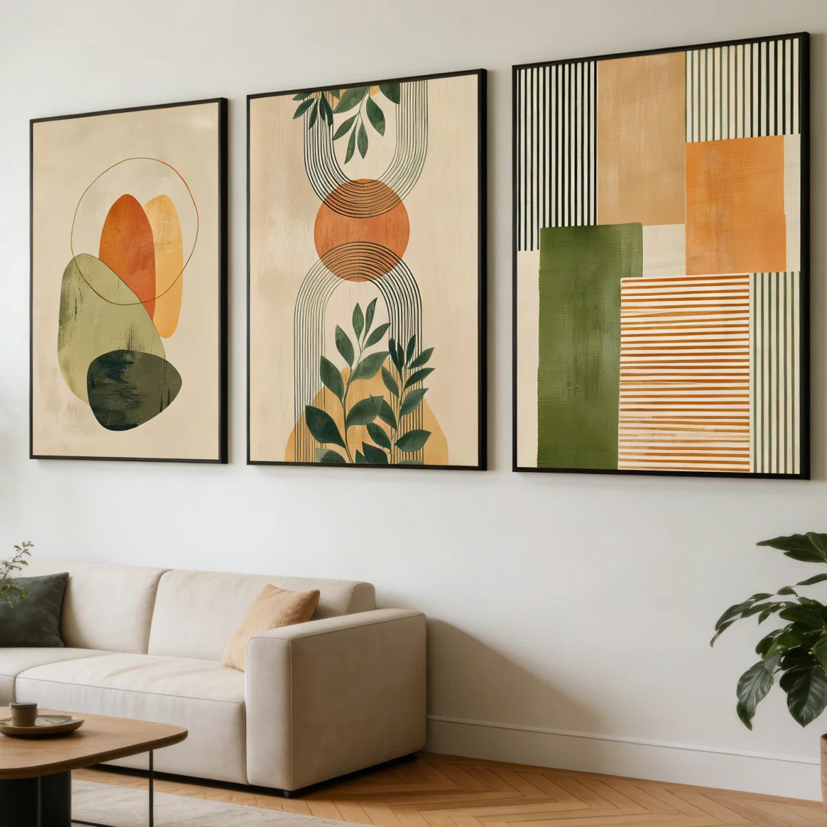 3pcs/set Bohemian Geometric Abstract Canvas Print Poster Mid-Century Botanical Art Prints Living Room Wall Art Home Decor Poster