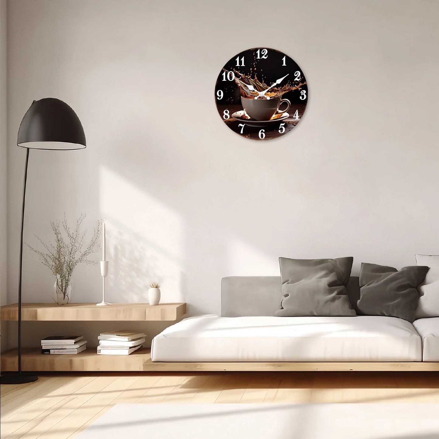 A Stylish Modern Coffee Cup Splash Wooden Wall Clock for Living Room, Bedroom, Kitchen, Home Decoration, Silent Quartz Clock, Holiday Gift, 10 Inches, 12 Inches (No Battery)