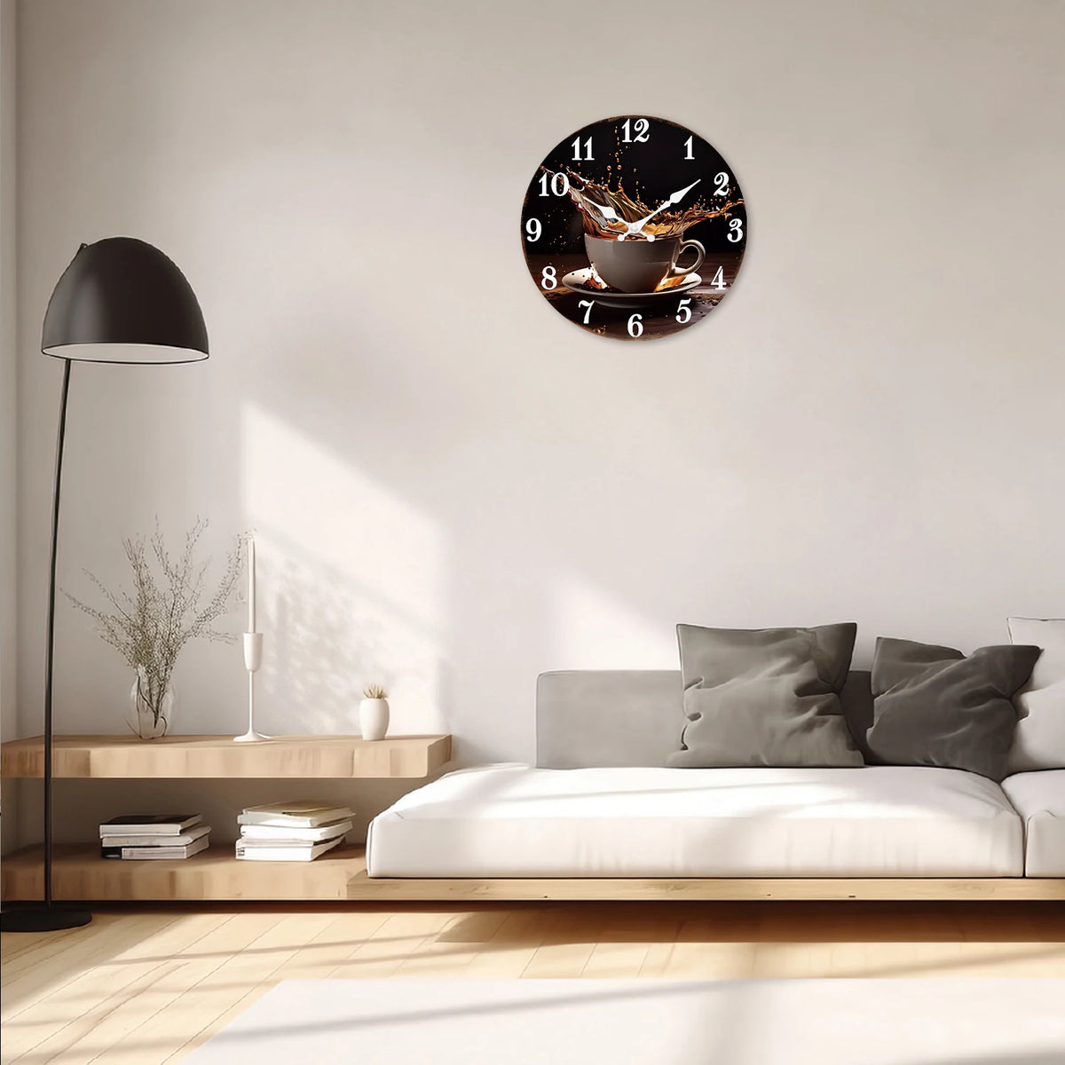 A Stylish Modern Coffee Cup Splash Design Wooden Wall Clock for Living Room, Bedroom, Kitchen, Home Decor, Silent Quartz Clock, Holiday Gift, 10 Inches, 12 Inches, 14inch, 16inch (Battery Not Included)