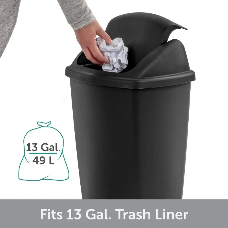 Kitchen Trash Can, 7.5 Gallon Plastic Garbage Bin with Swing Top Lid, Black