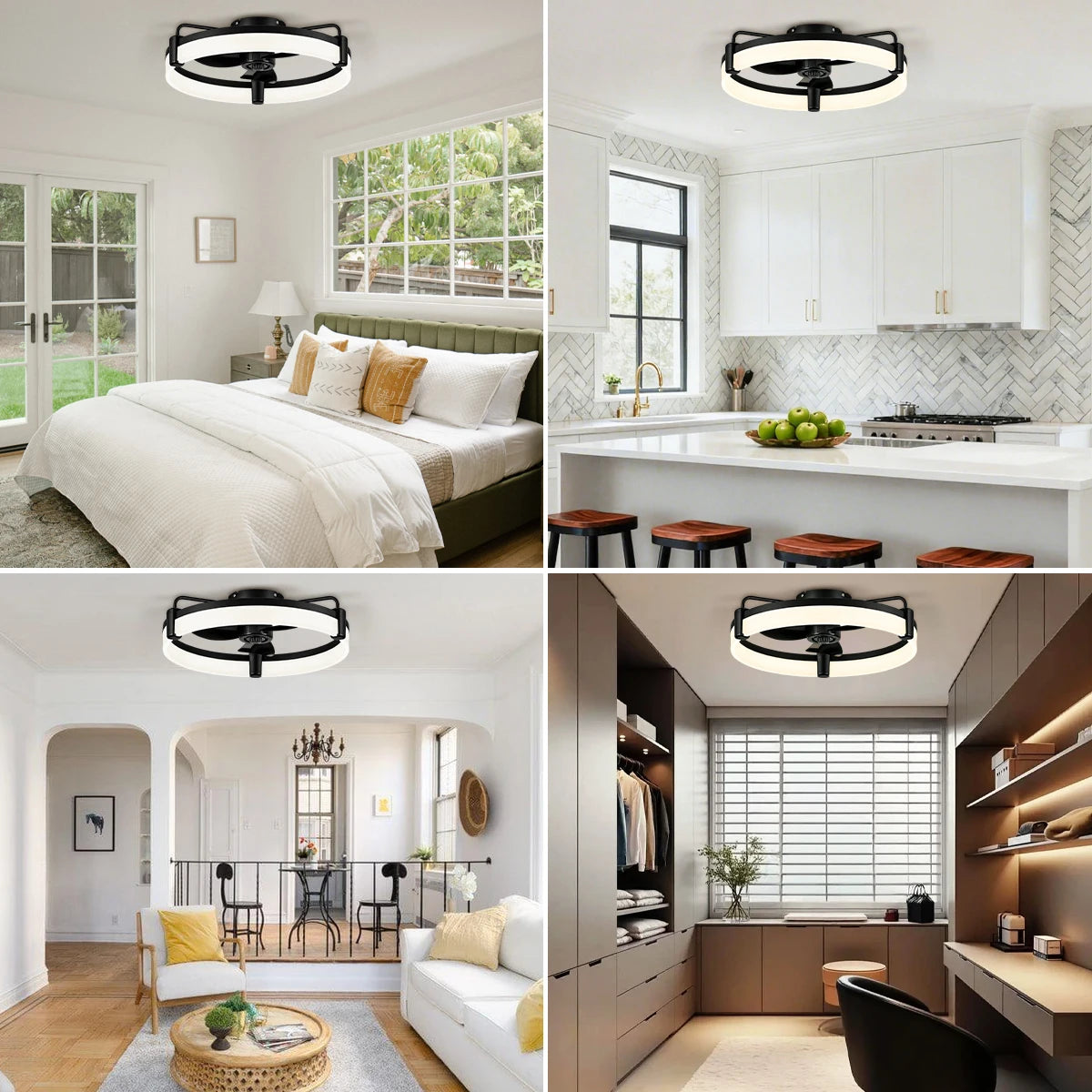 Aiopp Ultra Quiet Round Fan Light Indoor, Dimmable 6 Speed Reversible DC Motor Flush Mount LED Ceiling Fan for Livingroom Bedroom Kitchen
