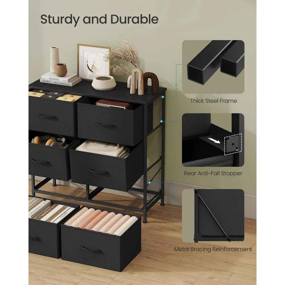 Dresser with 6 Drawers for Bedroom and Storage, Modern Design in Black