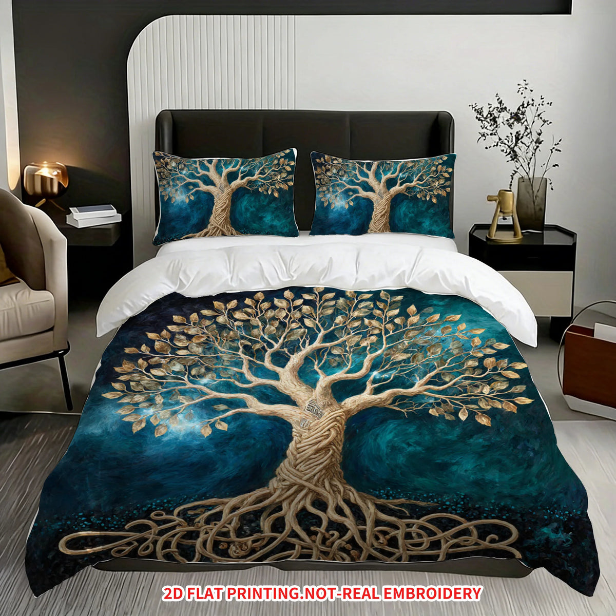 Pillowcase quilt cover three-piece set, tree of life printing, mysterious artistic conception, skin-friendly and breathable