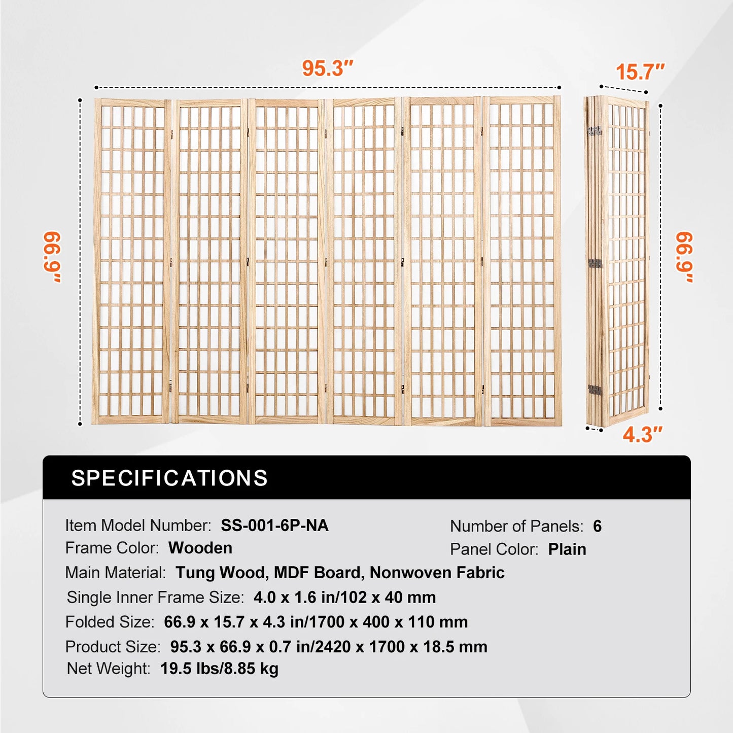 SucceBuy 3/4/6 Panel Wood Folding Privacy Screen Portable Decoration Screens for Room Separation Home Office Restaurant&Bedroom
