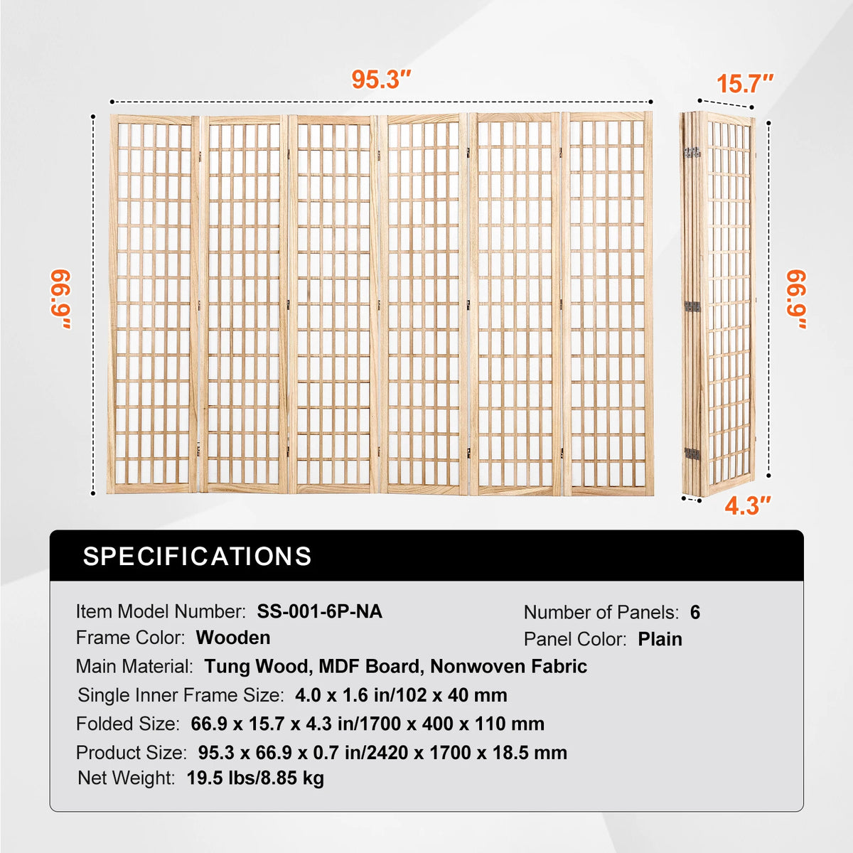 SucceBuy 3/4/6 Panel Wood Folding Privacy Screen Portable Decoration Screens for Room Separation Home Office Restaurant&Bedroom