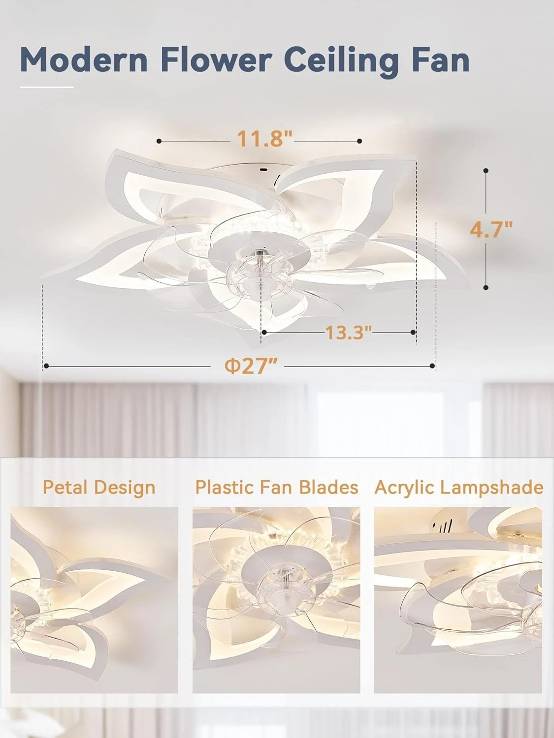 Modern LED Dimmable Ceiling Fan with Lights, Quiet 5-Blade Design, Remote Control, Ideal for Living Room, Bedroom, Dining Room